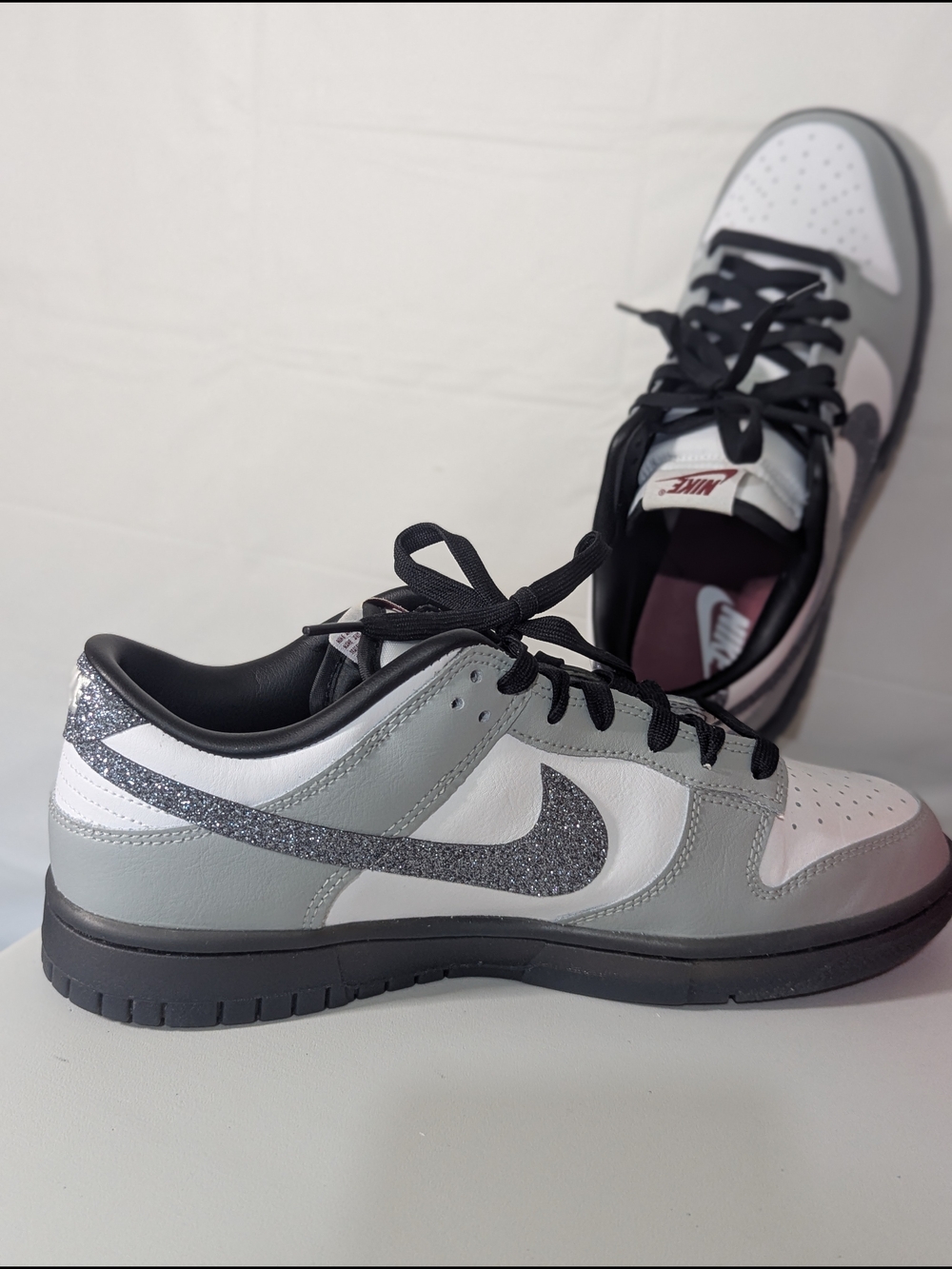 Nike Dunk Low LX Glitter Swoosh White Gray Black Women's 10 Men's 8.5 NIB